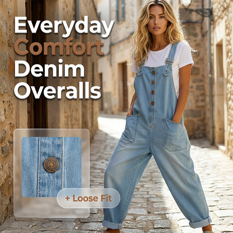 Women's Casual Baggy Denim Overalls with Pockets