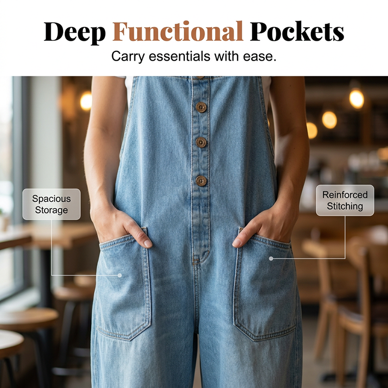 Women's Casual Baggy Denim Overalls with Pockets