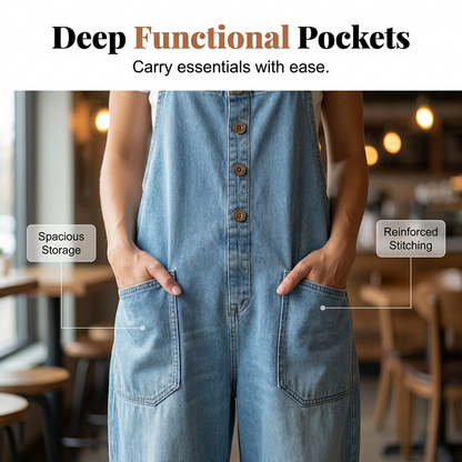 Women's Casual Baggy Denim Overalls with Pockets