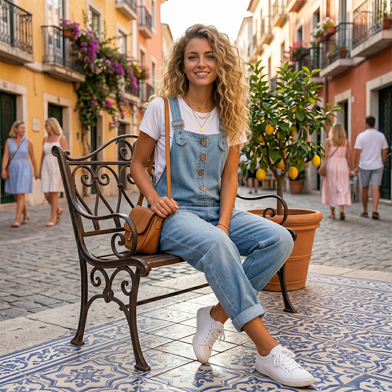 Women's Casual Baggy Denim Overalls with Pockets