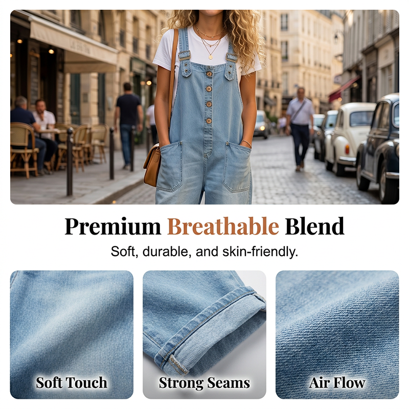 Women's Casual Baggy Denim Overalls with Pockets