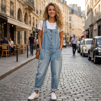 Women's Casual Baggy Denim Overalls with Pockets