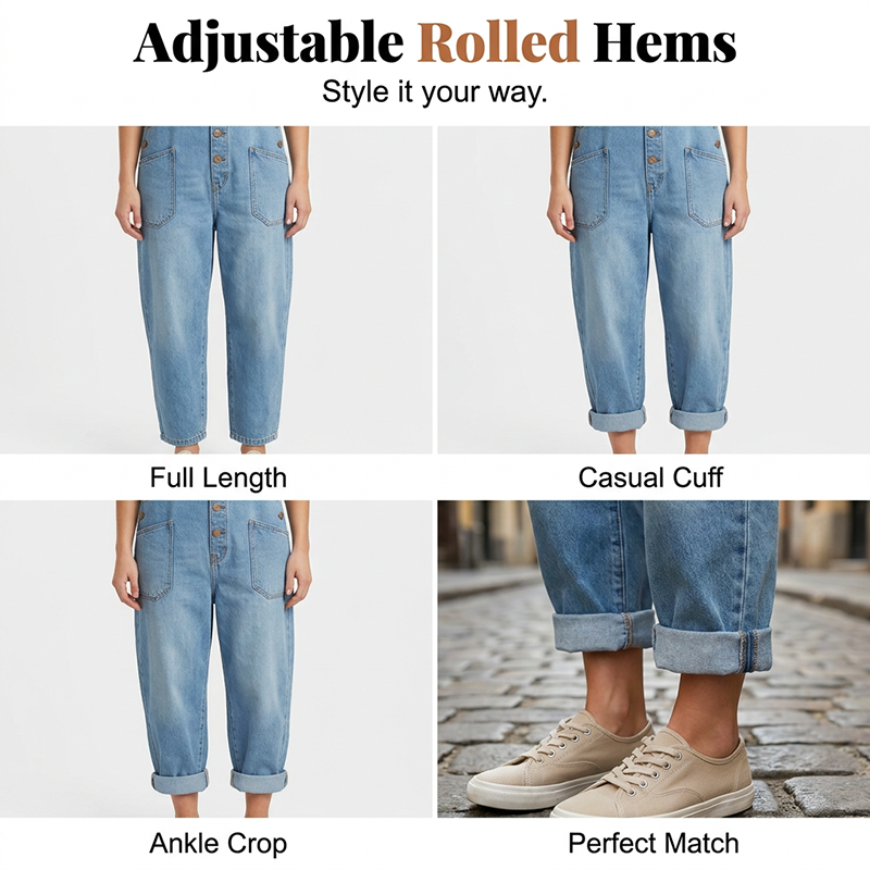 Women's Casual Baggy Denim Overalls with Pockets