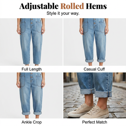 Women's Casual Baggy Denim Overalls with Pockets