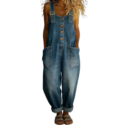 Women's Casual Baggy Denim Overalls with Pockets