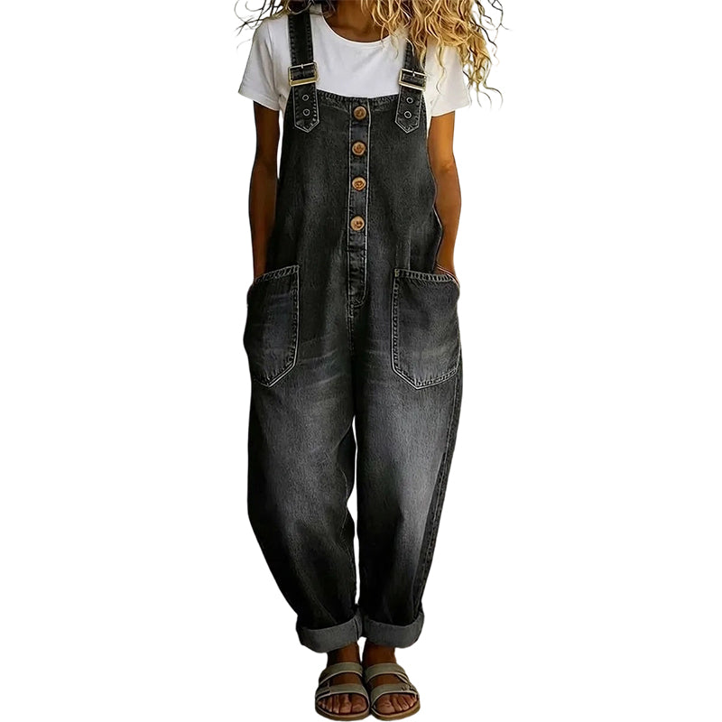 Women's Casual Baggy Denim Overalls with Pockets