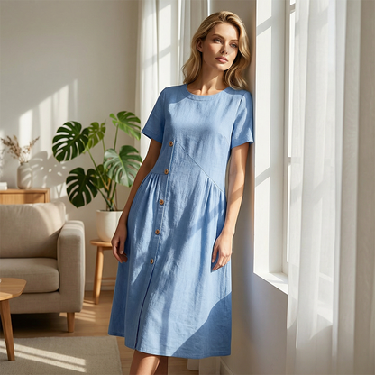 Women's Casual Midi Dress with Irregular Buttons