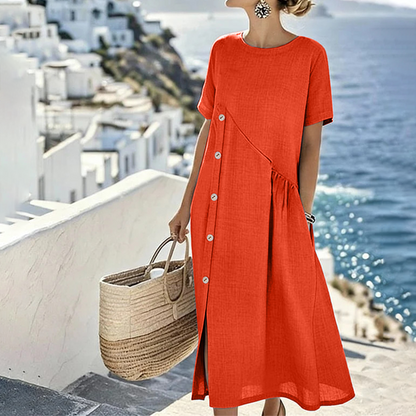 Women's Casual Midi Dress with Irregular Buttons