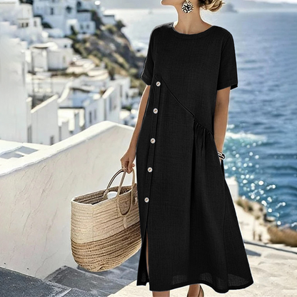 Women's Casual Midi Dress with Irregular Buttons