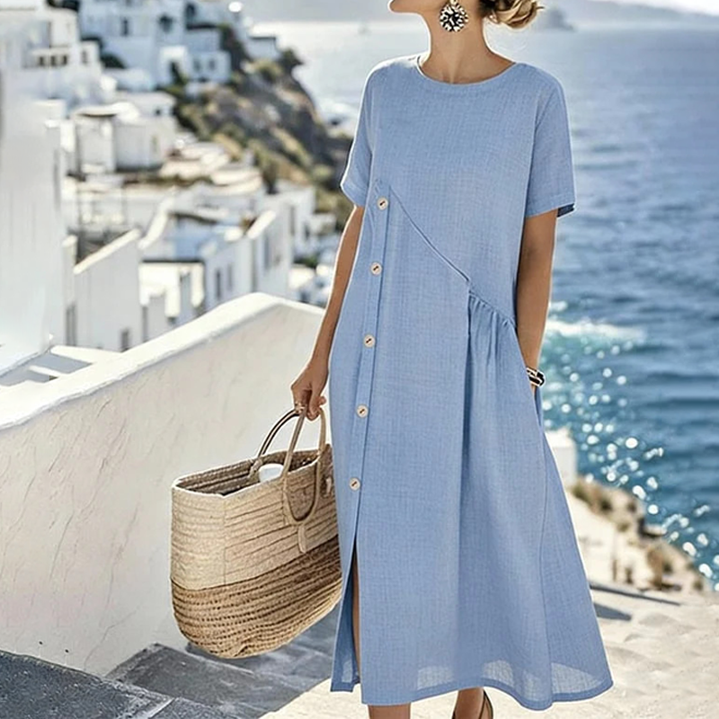 Women's Casual Midi Dress with Irregular Buttons