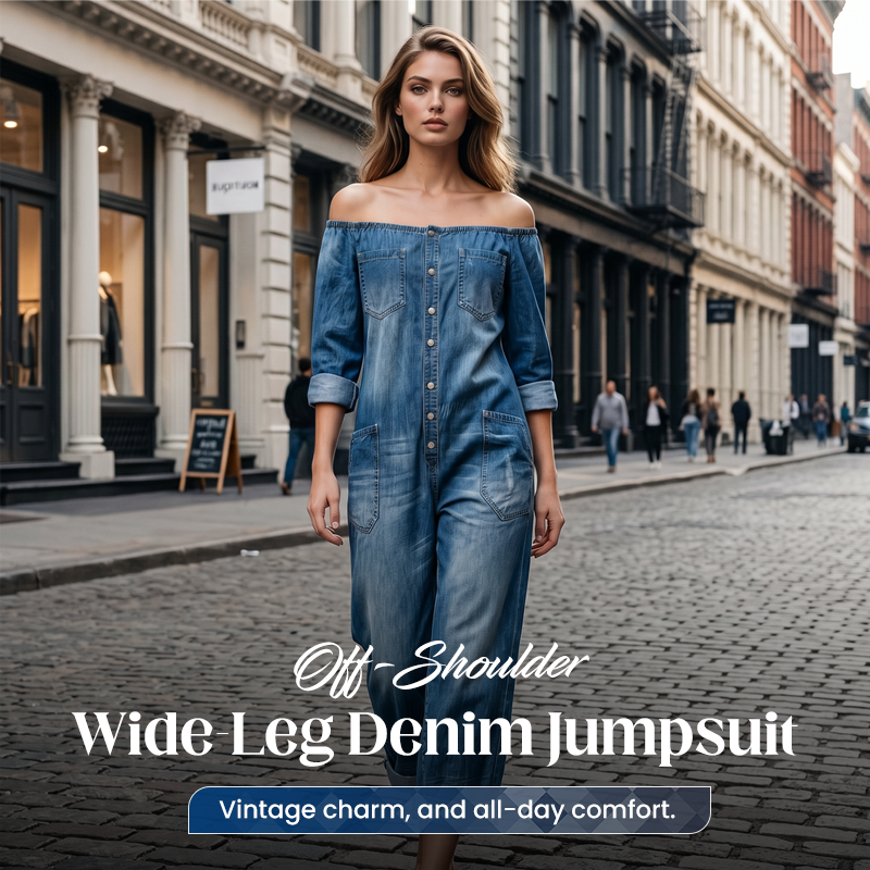 📢📢47% OFF !! ⏰Off-Shoulder Wide-Leg Denim Jumpsuit