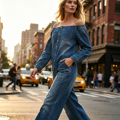 📢📢47% OFF !! ⏰Off-Shoulder Wide-Leg Denim Jumpsuit