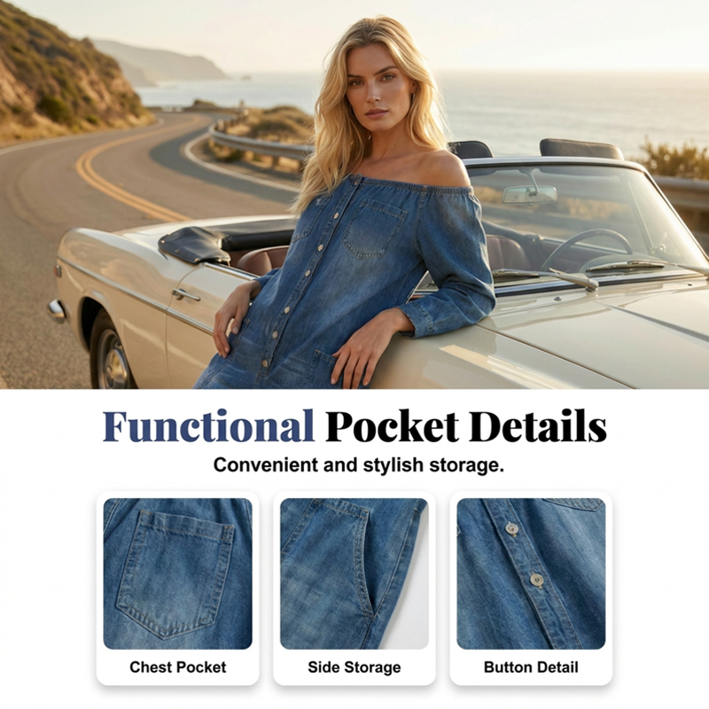 📢📢47% OFF !! ⏰Off-Shoulder Wide-Leg Denim Jumpsuit