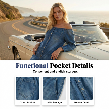 📢📢47% OFF !! ⏰Off-Shoulder Wide-Leg Denim Jumpsuit