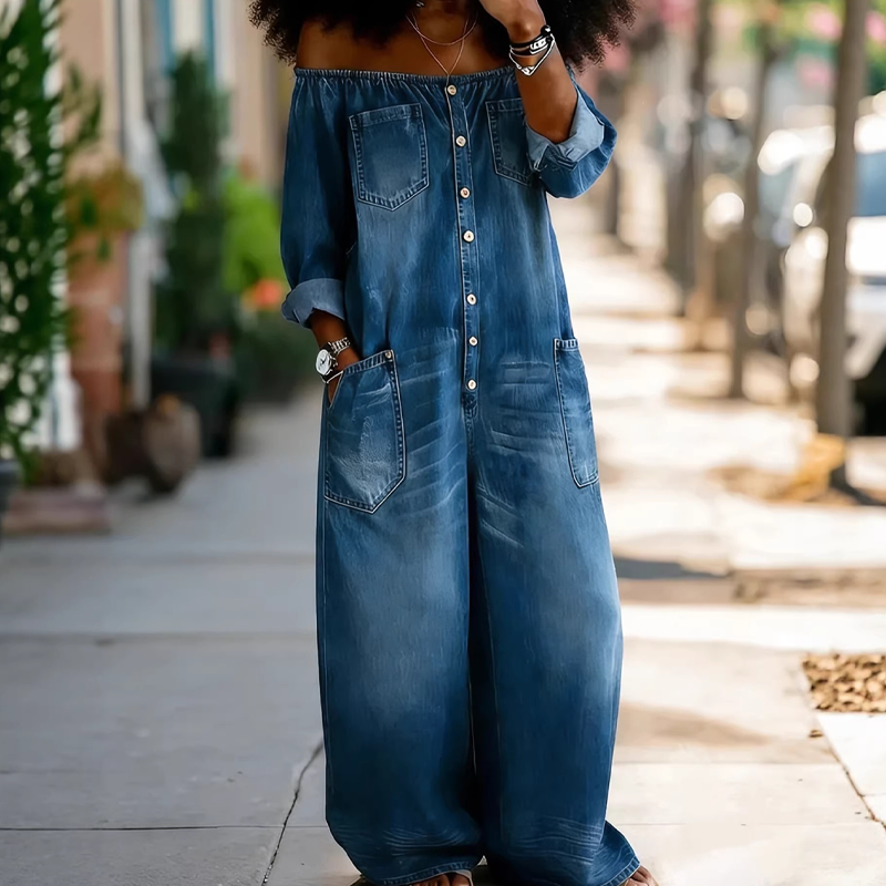 📢📢47% OFF !! ⏰Off-Shoulder Wide-Leg Denim Jumpsuit
