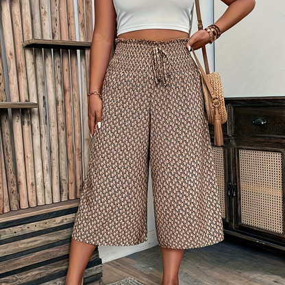 Women's Smocked High Waist Wide-Leg Capri Pants