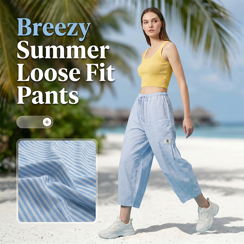Summer Loose Fit Gingham Pants for Women
