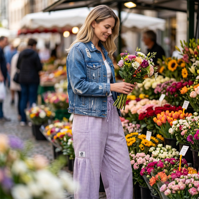 Summer Loose Fit Gingham Pants for Women