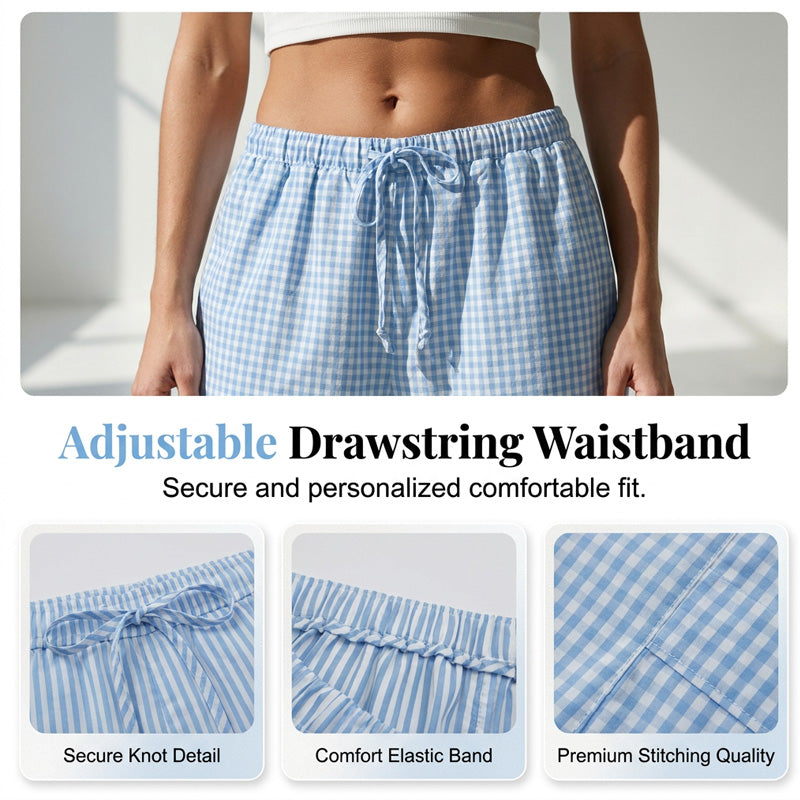 Summer Loose Fit Gingham Pants for Women