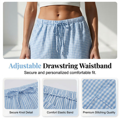 Summer Loose Fit Gingham Pants for Women