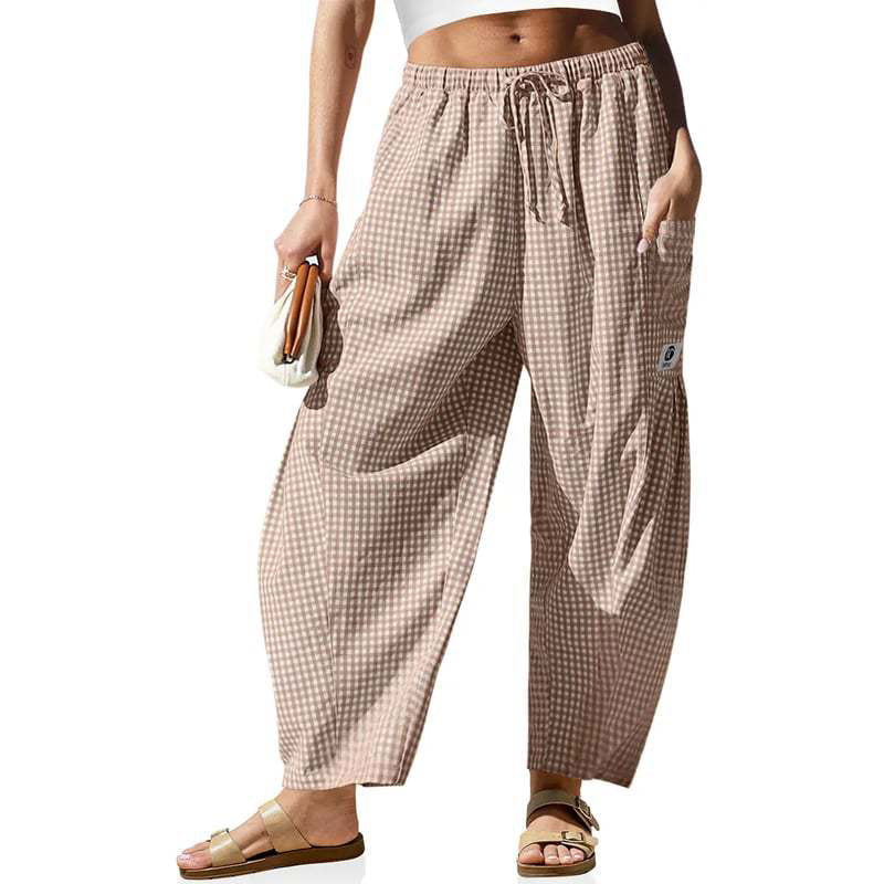 Summer Loose Fit Gingham Pants for Women