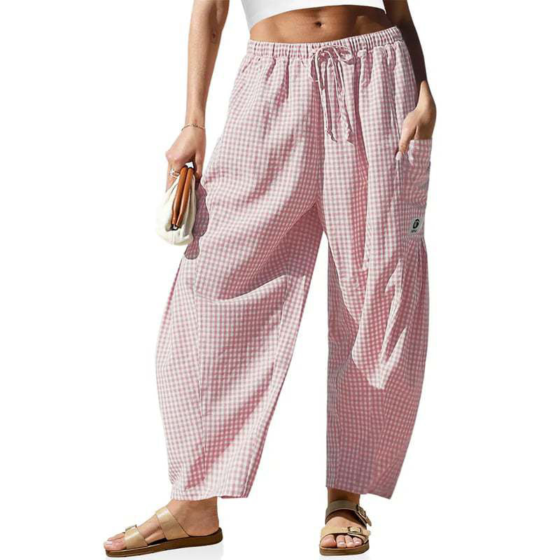 Summer Loose Fit Gingham Pants for Women