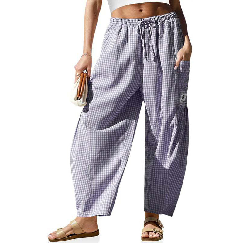 Summer Loose Fit Gingham Pants for Women