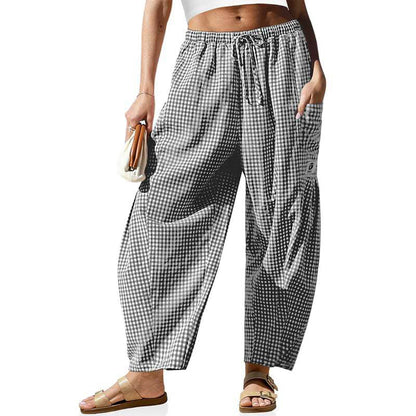 Summer Loose Fit Gingham Pants for Women