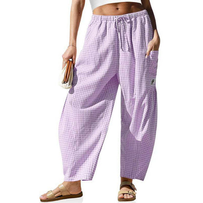 Summer Loose Fit Gingham Pants for Women