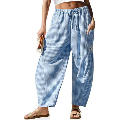 Summer Loose Fit Gingham Pants for Women