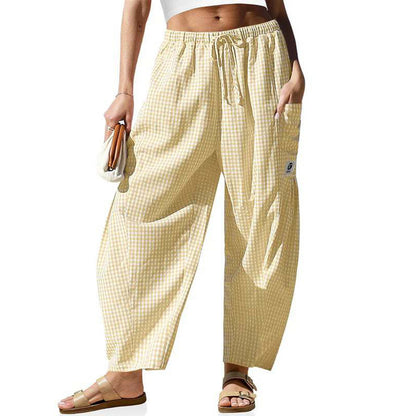 Summer Loose Fit Gingham Pants for Women