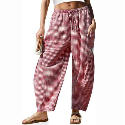 Summer Loose Fit Gingham Pants for Women