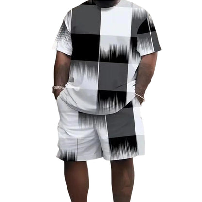 😎Modern Abstract Set ✨Men's Abstract Print T-Shirt & Shorts Set