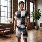 😎Modern Abstract Set ✨Men's Abstract Print T-Shirt & Shorts Set