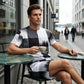 😎Modern Abstract Set ✨Men's Abstract Print T-Shirt & Shorts Set