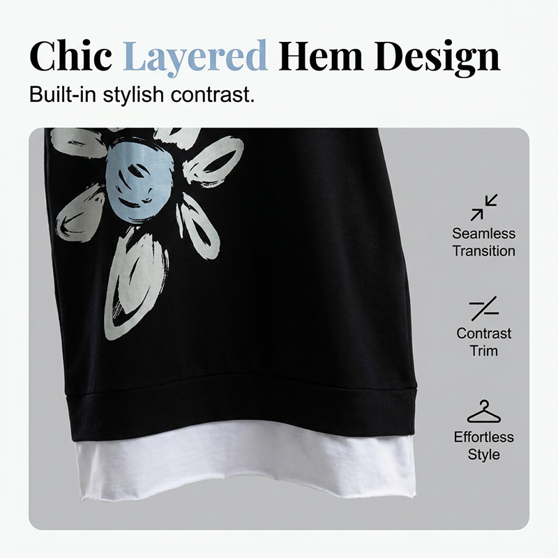 Women's Floral Print Fake Two-Piece Sweatshirt Dress
