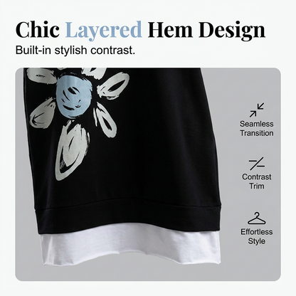 Women's Floral Print Fake Two-Piece Sweatshirt Dress