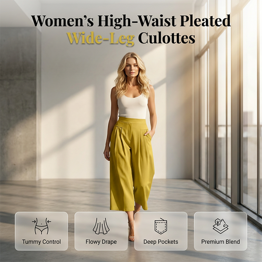 Women's High-Waist Pleated Wide-Leg Culottes