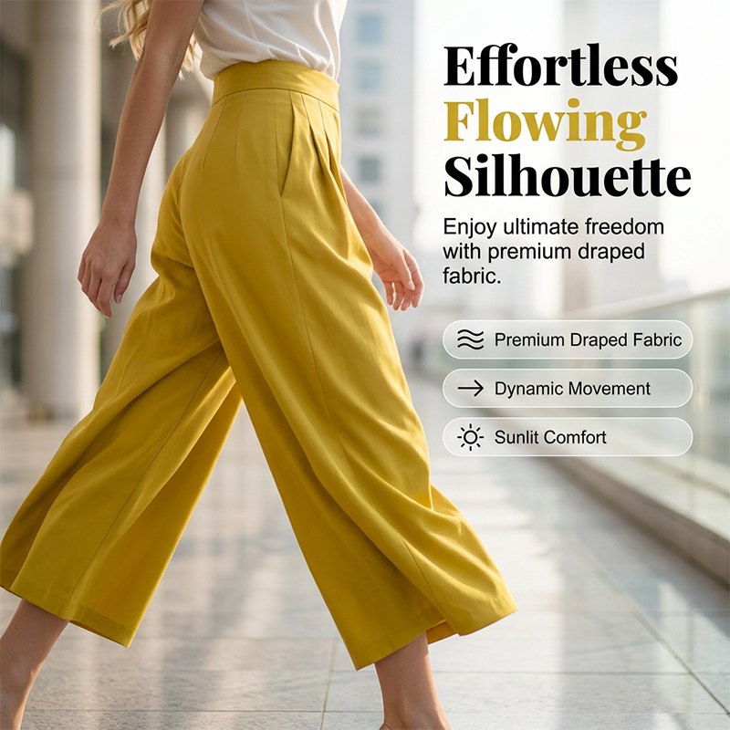 Women's High-Waist Pleated Wide-Leg Culottes