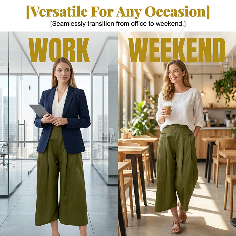 Women's High-Waist Pleated Wide-Leg Culottes
