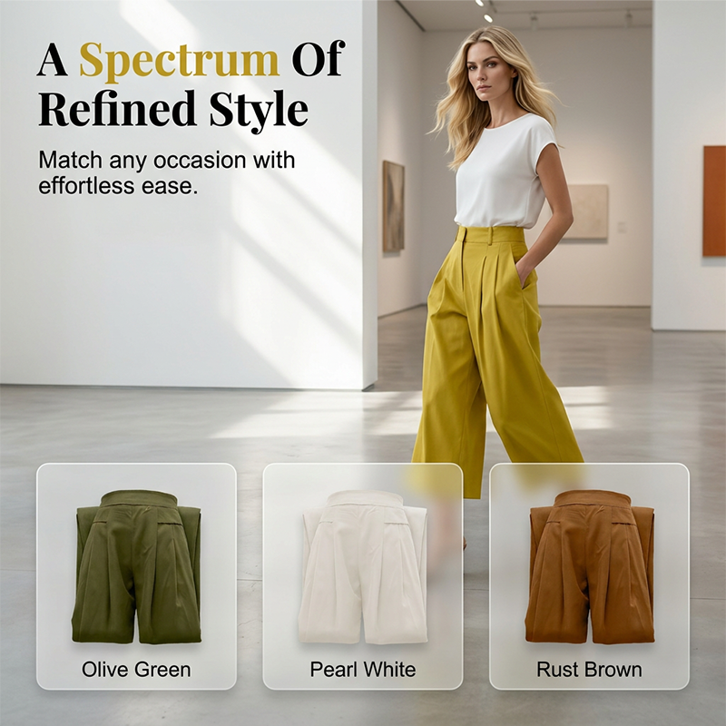 Women's High-Waist Pleated Wide-Leg Culottes
