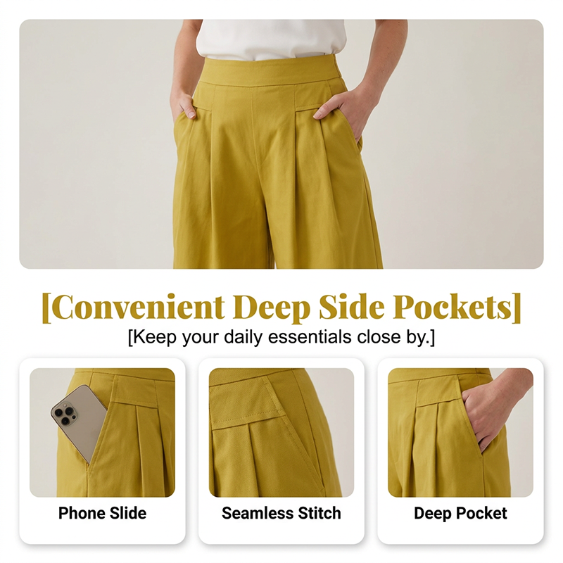 Women's High-Waist Pleated Wide-Leg Culottes