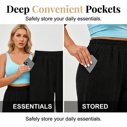 👖 LIMITED-TIME 50% OFF! ✨ Women's Elastic Waist Capri Pants – Breathable, Stretchy, Side Tie Detail 🌿
