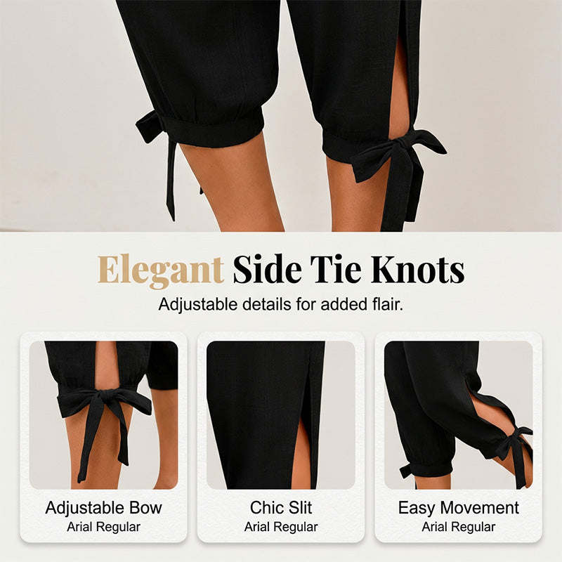 👖 LIMITED-TIME 50% OFF! ✨ Women's Elastic Waist Capri Pants – Breathable, Stretchy, Side Tie Detail 🌿