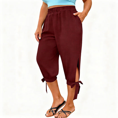 👖 LIMITED-TIME 50% OFF! ✨ Women's Elastic Waist Capri Pants – Breathable, Stretchy, Side Tie Detail 🌿