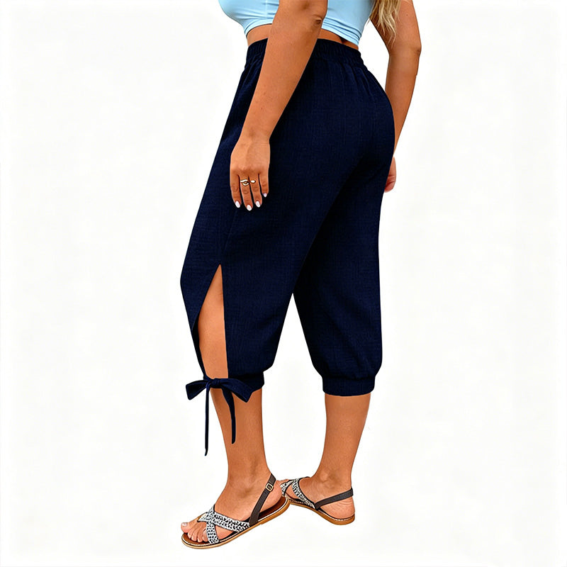 👖 LIMITED-TIME 50% OFF! ✨ Women's Elastic Waist Capri Pants – Breathable, Stretchy, Side Tie Detail 🌿