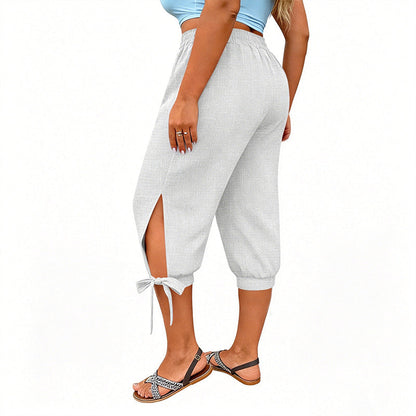👖 LIMITED-TIME 50% OFF! ✨ Women's Elastic Waist Capri Pants – Breathable, Stretchy, Side Tie Detail 🌿