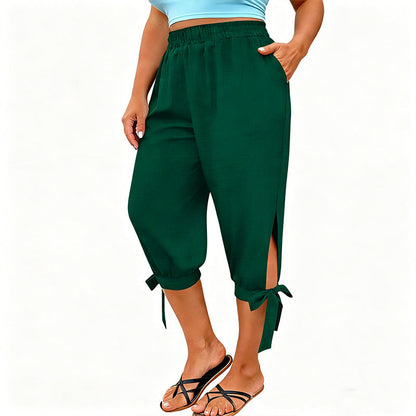 👖 LIMITED-TIME 50% OFF! ✨ Women's Elastic Waist Capri Pants – Breathable, Stretchy, Side Tie Detail 🌿
