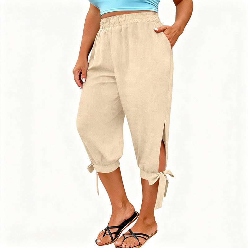 👖 LIMITED-TIME 50% OFF! ✨ Women's Elastic Waist Capri Pants – Breathable, Stretchy, Side Tie Detail 🌿