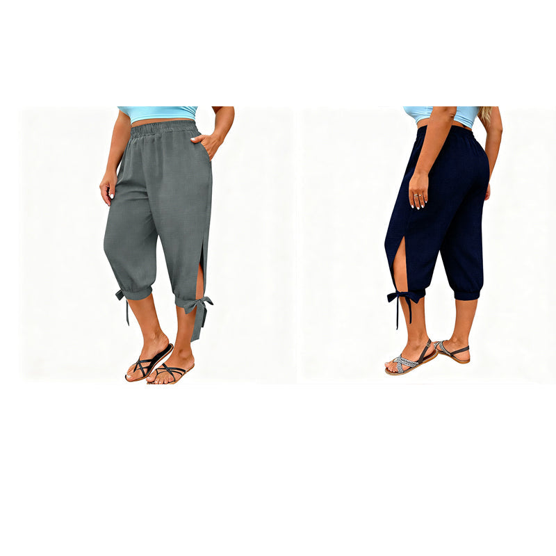 👖 LIMITED-TIME 50% OFF! ✨ Women's Elastic Waist Capri Pants – Breathable, Stretchy, Side Tie Detail 🌿